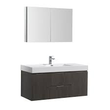 Fresca Fvn8348 Senza 48 Wall Mounted Floating Single Vanity Set With Wood Cab Gray Oak Bathroom Storage Vanity Sets Single In 2020 Wall Hung Vanity Wall Hung Bathroom Vanities Grey Oak