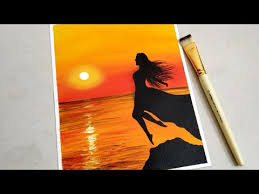 This tutorial focuses heavily on blending with acrylic. A Lonely Girl In A Sunset Seascape Beach Landscape Painting Tutorial Step By Step Acrylic Painting Myhobbyclass Com