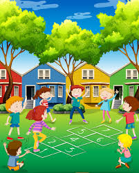 Si a tus hijos les gustan los juegos al aire libre, te proponemos este dibujo para colorear, imprímelo para que tus hijos pasen un buen rato. Ninos Jugando A La Rayuela En El Patio 297724 Vector En Vecteezy