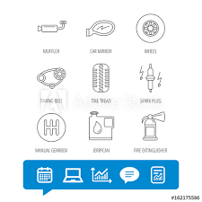 Wheel Car Mirror And Timing Belt Icons Fire Extinguisher