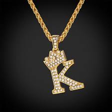 Iced Out Initial K Necklace Diamond Crown Wheat Chain Jewelry Gift For Men Women K Necklace Gold Fashion Necklace Wedding Jewellery Necklace