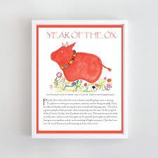 Year Of The Ox Poster Chinese Lunar New Year Zodiac Poster Etsy In 2020 Lunar New Chinese New Year Card Zen Painting