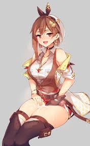 Rule 34 - :d Atelier (series) Atelier Ryza Bare Shoulders Belt Beret Black  Choker Black Footwear Boots Breasts Brown Eyes Brown Gloves Brown Hair  Choker Commentary Cum Cum On Legs Earrings Female