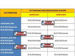 Berikut dikongsikan takwim jadual cuti persekolahan tahun 2018 yang mengandungi tarikh cuti sekolah untuk cuti pertengahan penggal 1, cuti pertengahan tahun dan cuti. Takwim Cuti Persekolahan Sempena Perayaan 2019 Sumber Pendidikan