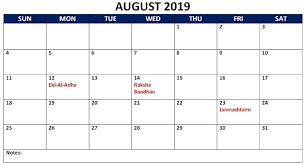 Monthly calendar for the month august in year 2021. August 2019 Calendar With Holidays India Holiday Calendar Calendar Usa Calendar Australia