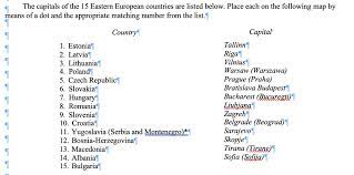 List of all the countries of europe and their capitals. Solved The Capitals Of The 15 Eastern European Countries Chegg Com