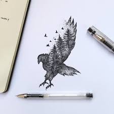 Kara Kalem Kartal Cizimi Geometrik Dovmeler Murekkep Cizimler Omuz Dovmesi