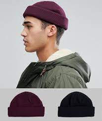 Asos Mini Fisherman Beanie 2 Pack In Black Burgundy Save Fisherman Beanie Stylish Hats Beanie Style
