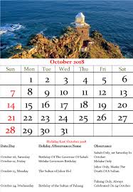 Calendar are an essential part of our life. Malaysia Monthly Calendar October 2018 Year