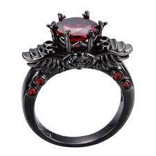 Skulls Black Gold Ruby Heart Ring Black Gold Ring Gothic Engagement Ring Engagement Ring White Gold