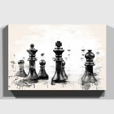 East Urban Home Chess Board Game Pieces 2 Painting On Canvas Kids Art Wall Frames Painting Chess Board