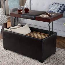 This faux leather find uses plywood, metal. Lift Top Storage Leather Coffee Table Ottoman Cocktail Black Hinged Table Top Storage Ottoman Coffee Table Leather Ottoman Coffee Table Upholstered Ottoman Coffee Table