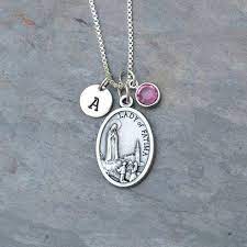 Our Lady Of Fatima Necklace Personalized Initial Charm Etsy Necklace Sterling Silver Chains Saint Necklace