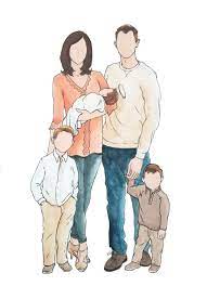 Custom Faceless Portraits With Ink And Gauche Paint Include Angels Pets In 2021 Portrait Illustration Faceless Portraits Watercolor Family