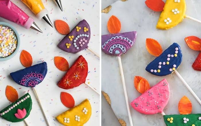 Diya-themed sweet treats crafted for Diwali.
