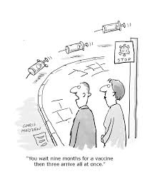 A range of vaccines are being used to reduce people's chances of getting sick, needing hospital treatment or dying. Covid 19 Vaccination Cartoon Several Arrive At Once