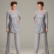 Us 99 0 40 Off Ursula Of Switzerland Two Piece Mother Of The Bride Groom Pant Suits With Illusion Scoop Lace Long Sleeve Chiffon Plus Size In Mother