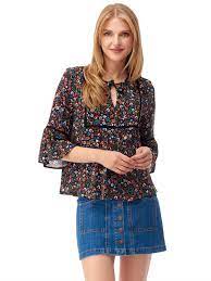 dilvin 5087 kolu volanli cicek desenli bluz bluz moda giyim