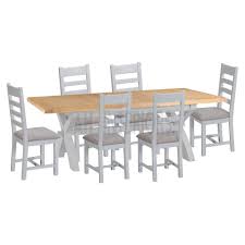And our beautiful white chairs. Telford Lime Washed Oak Top Grey Cross Legs 1 8m Dining Table With Chairs