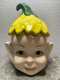 Vintage 1960s PIXIE Elf Cookies Jar Rare Yellow & Green Top Hat