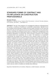 Mohd noor hidayat bin mohamad. Pdf Standard Forms Of Contract And Its Influence On Construction Professionals