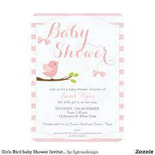 Girls Bird Baby Shower Invitation This Girl S Baby Shower Invitation Features A Cute Pink Bird Baby Shower Invitation Bird Baby Shower Baby Shower Invitations