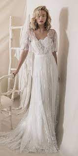 A Line Half Sleeves Lace Boho Wedding Dress Gaun Pengantin Pantai Gaun Renda Gaun Perkawinan
