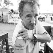 American artist and filmmaker Bill Daniel (@bill.daniel) showing his Bozo  Texino tattoo made by Daniel Higgs. Taken by @flukefanzine in Phoenix, AZ,  2014. Layers of cool. #billdaniel #bozotexino #whoisbozotexino #danhiggs  #flukefanzine #flukepublishing #