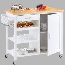 Maybe you would like to learn more about one of these? Amazon Com Qcen Kitchen Island Cart White Kitchen Rolling Microwave Cart With Storage Wood Cabinet Handle Rack Drawer Home Style 41 3l X 18 9w X 35h Kitchen Islands Carts