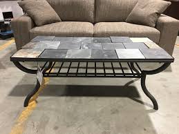 Its rectangular top is of beautifully polished stone in blue, green and greyish shades with intricate irregular lines. Black Metal Coffee Table With Cut Stone Tile Top Able Auctions