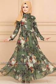 Modaselvim Elbise Desenli Sifon Elbise Ygs6211 Haki Sifon Elbise Elbise Elbise Modelleri