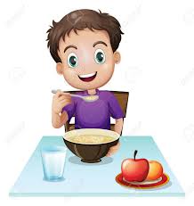 Ilustración De Un Niño Comiendo Su Desayuno En La Mesa Sobre Un ...