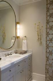 There's nothing worse than lying in the tub and looking around at your bathroom and thinking about all the imperfections you still haven't got around to fixing. Gray Vanity With Honed Calacatta Gold Marble Countertop Contemporary Bathroom Benjamin Moore Gray Mist
