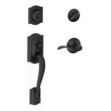 2 points of locking, on the deadbolt and the handleset, provide double the security. Schlage Camelot Aged Bronze Single Cylinder Deadbolt With Accent Lever Door Handleset F60 V Cam 716 Acc The Home Depot