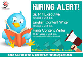 Urgent Hiring We Are Hiring Pr Executives And Content Writers English Hindi Please Drop In Your Cvs At Careers Strat We Are Hiring In This Moment Stratton