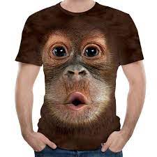 Summer Fashion 3d Monkey Singing Illustration Print Men S Round Neck T Shirt Deep Brown 3p78990319 Size 6xl Mens Tshirts Monkey T Shirt Animal Shirts