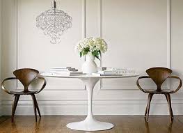 White Wood Saarinen Tulip Table Mid Century Modern Norman Cherner Chairs Chandelier Saarinen Dining Table Tulip Dining Table Saarinen Tulip Table