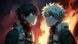 Zwei Anime Jungs Die Hinter Mehreren Flammen Stehen, Bild Von Deku Und  Todoroki Hintergrund, Foto und Bild zum kostenlosen Download