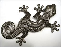 Gecko Wall Decor Handcut From Recycled Steel Drum 16 X26 Metal Gecko Wall Art Haitian Metal Art Outdoor Metal Wall Art