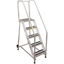 Units feature a 58 degree climb angle and the ez models features a 50 degree climb angle. P W Platforms 4 Step Rolling Aluminum Ladder W Handrail 18 Step Width Ba4sh18 B2058134 Globalindustrial Com