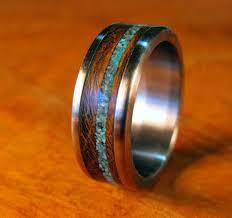 Titanium Ring With Wenge Wood And Turquoise Inlays Mens Etsy Turquoise Rings Titanium Rings For Men Titanium Rings