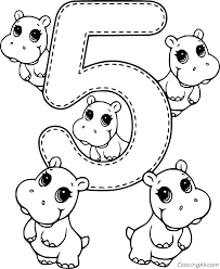 Number coloring pages for kindergarten free printable 5 toddlers. Number 5 Hippos Coloring Page Coloringall