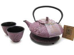 Japanese Cast Iron Pink Bamboo Tea Teapot Cups Trivet W Strainer Gift Box Set Cast Iron Tea Set Cast Iron Tea Pot Bamboo Tea