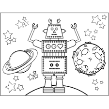 Robot And Planets Coloring Page Planet Coloring Pages Coloring Pages Kids Art Projects
