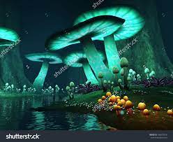 Please rate, comment, listen and enjoy! Dark Underground Lake With Colorful Fantasy Mushrooms Stock Photo Fantasy Art Landscapes Forest Art Fantasy Landscape