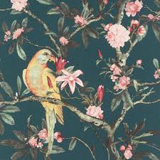 Rasch Poetry Ii Exotic Birds Teal Multi Wallpaper 543353