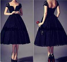 A wedding where the bride is wearing a black dress is not boring, quite the contrary: Vintage 1950 S Black Tea Length Lace Wedding Dress Short Bridal Gown Custom Size Ebay