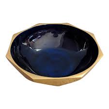 Geometric Gold And Navy Decorative Bowl Chairish Decorative Bowls Bowl Handmade Bowl
