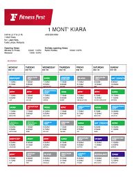 *the fitness first international passport privilege is by special reciprocal arrangement and on a complimentary basis between the independent owning companies of fitness first asia, middle east and north africa (mena), and australia, and are subject to periodic review. Fitness First Timetable