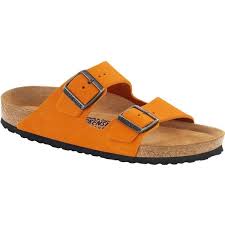 Birkenstock Arizona Soft Footbed Sandals Women S Birkenstock Unisex S Arizona Soft Footbed Orange Nubuck Slide Sandals 135 Liked On Polyvore Featuring S Nubuck Leather Genuine Leather Sandals Birkenstock